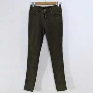 Tripp Distressed Olive Jeans, Brass Skull Rivets